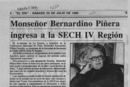 Monseñor Bernardino Piñera ingresa a la SECH IV Región  [artículo].