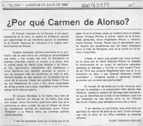 Por qué Carmen de Alonso?  [artículo] Hugo Thénoux Moure.