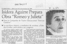 Isidora Aguirre prepara obra "Romeo y Julieta"  [artículo].