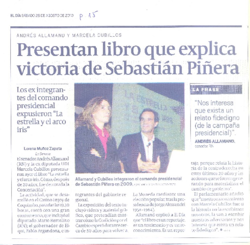 Presentan libro que explica victoria de Sebastián Piñera