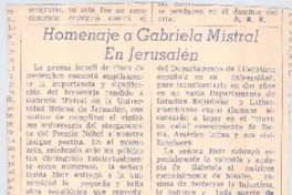 Homenaje a Gabriela Mistral en Jerusalén