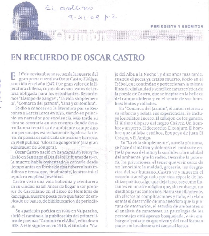 En recuerdo de Óscar Castro