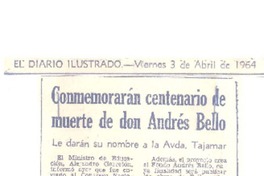 Conmemorarán centenario de muerte de don Andrés Bello
