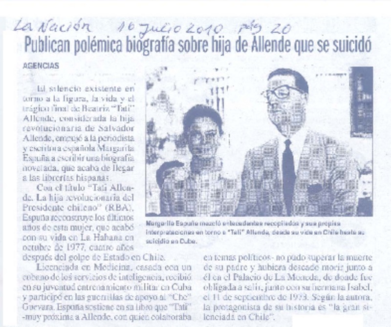 Publican polémica biografía sobre la hija de Allende que se suicidó