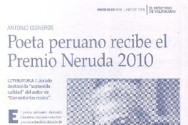Poeta peruanos recibe el Premio Neruda 2010