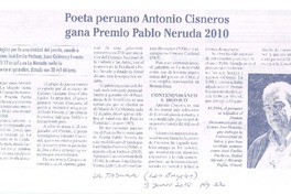 Poeta peruano Antonio Cisneros gana Premio Pablo Neruda 2010