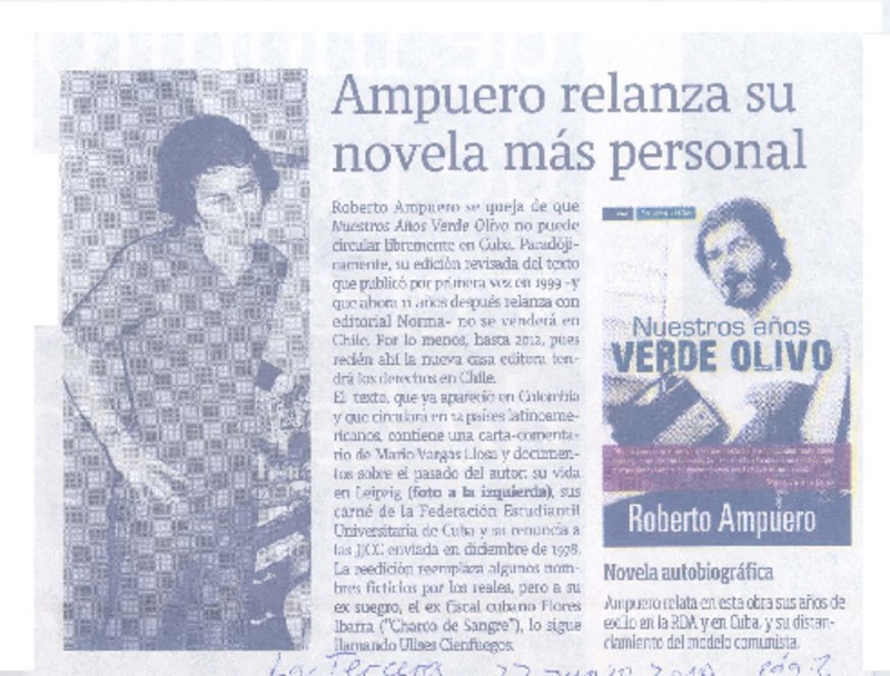 Ampuero relanza su novela más personal