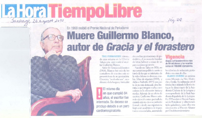 Muere Guillermo Blanco, autor de Gracia y el forastero