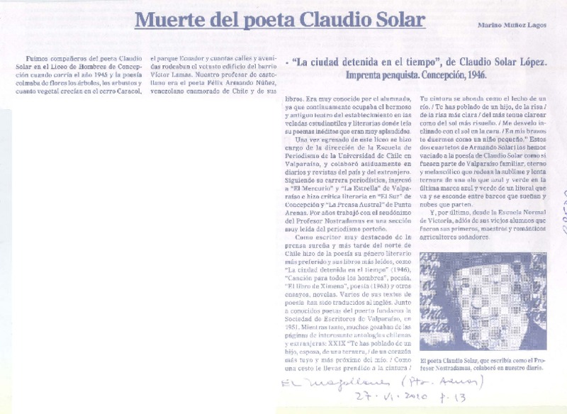 Muerte del poeta Claudio Solar