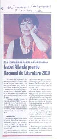Isabel Allende premio Nacional de Literatura 2010