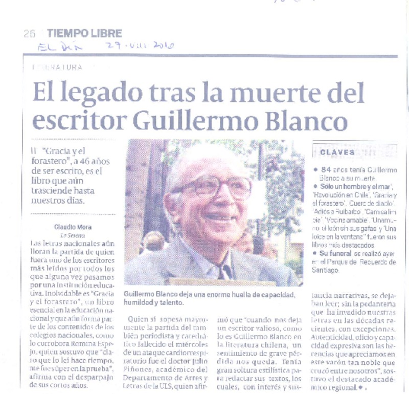 El legado tras la muerte del escritor Guillermo Blanco