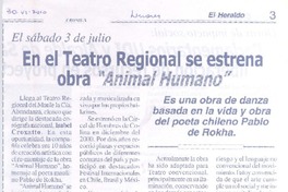 En el Teatro Regional se estrena obra "Animal Humano"