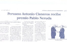 Peruao Antonio Cisneros recibe premio Pablo Neruda