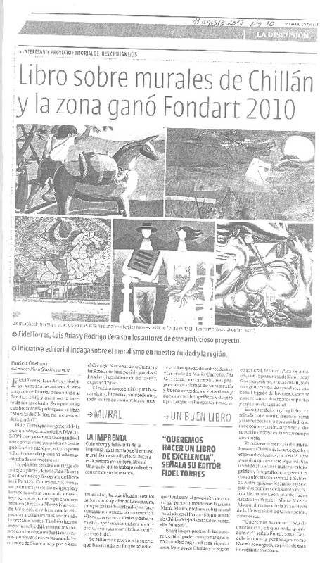 Libro sobre murales de Chillán y la zona ganó Fondart 2010