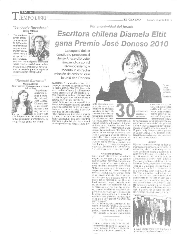 Escritora chilena Diamela Eltit gana Premio José Donoso 2010