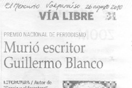 Murió escritor Guillermo Blanco