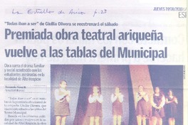 Premiada obra teatral ariqueña vuelve a las tablas del Municipal
