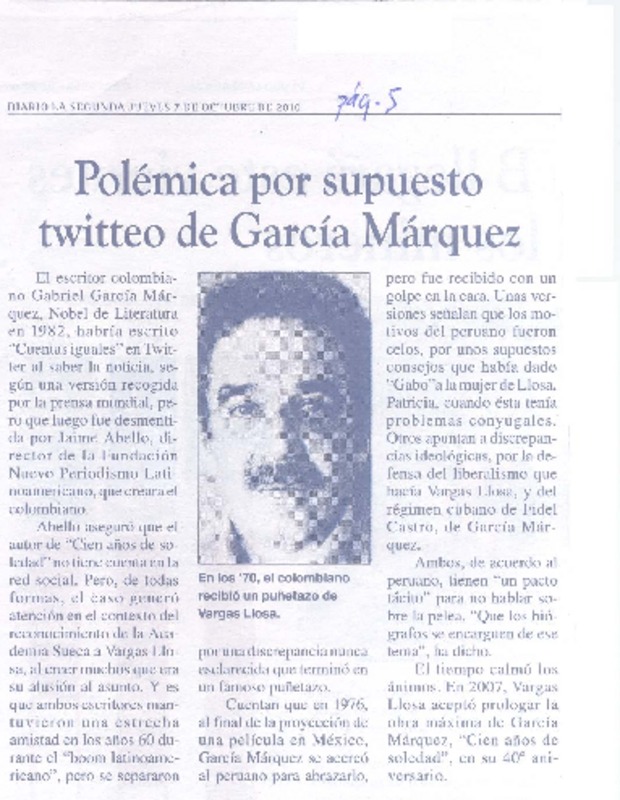 Polémica por supuesto twitteo de García Márquez