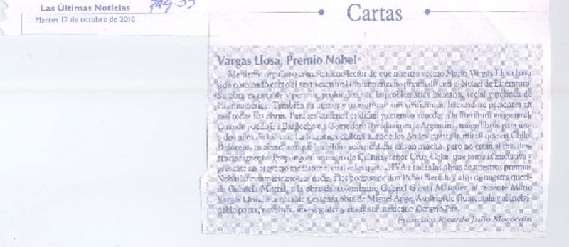 Vargas Llosa, Premio Nobel