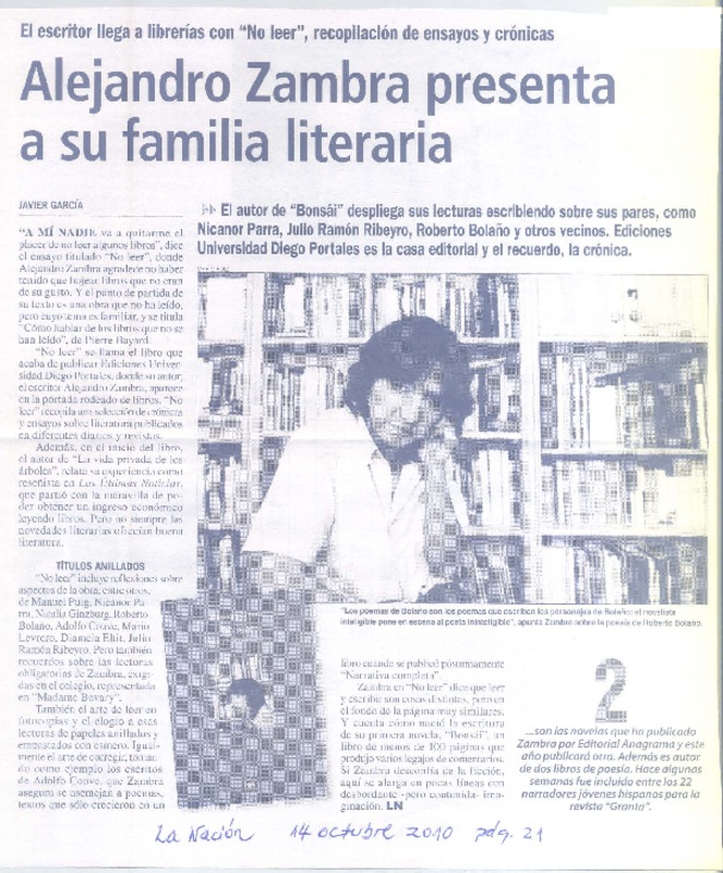 Alejandro Zambra presenta a su familia literaria