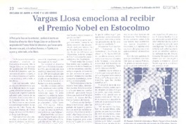Vargas Llosa emociona al recibir el Premio Nobel en Estocolmo