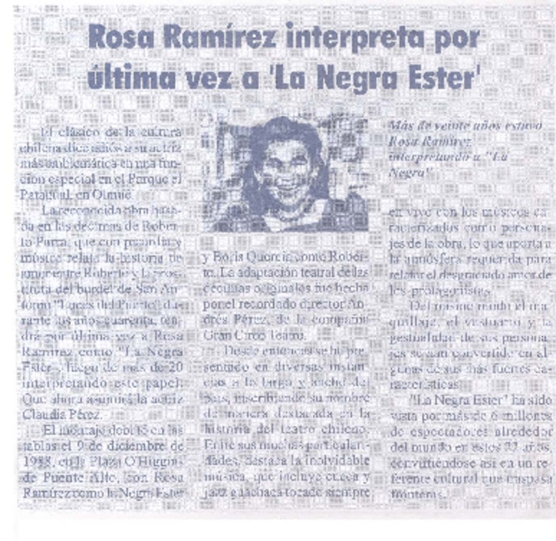 Rosa Ramírez interpreta por última vez a "La Negra Ester"