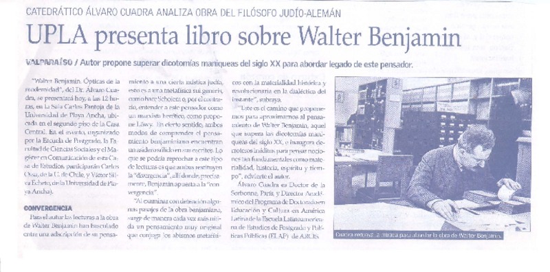 UPLA presenta libro sobre Walter Benjamin