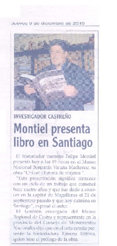 Montiel presenta libro en Santiago