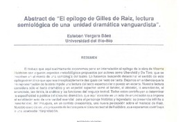 Abstract de "El epílogo de Gilles de Raiz, lectura semiológica de una unidad dramática vanguardista"  [artículo] Esteban Vergara Báez.
