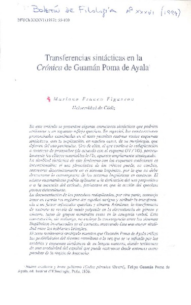 Transferencias sintácticas en la Crónica de Guamán Poma de Ayala  [artículo]