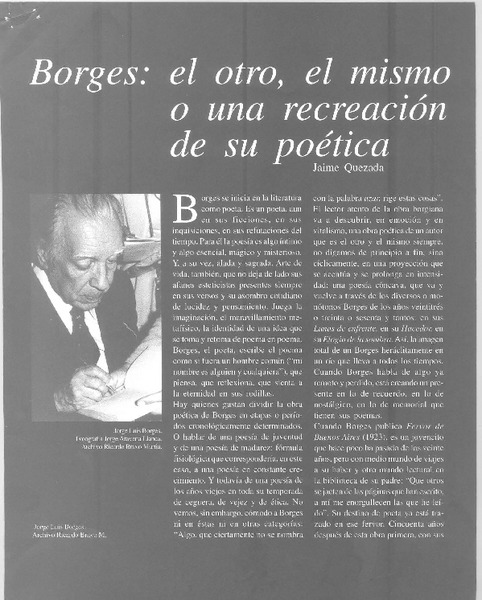 Borges: el otro, el mismo o una recreación de su poética  [artículo] Jaime Quezada