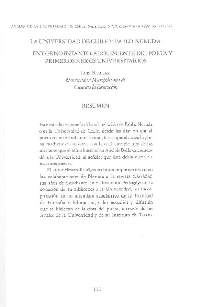 La Universidad de Chile y Pablo Neruda  [artículo] Luis Rubilar