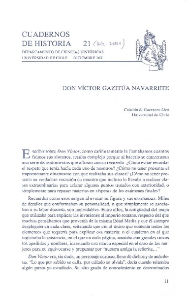 Don Víctor Gazitúa Navarrete  [artículo] Cristián E. Guerrero Lira.