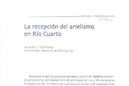 La recepción del arielismo en Río Cuarto  [artículo] Osvaldo Emilio Prieto.