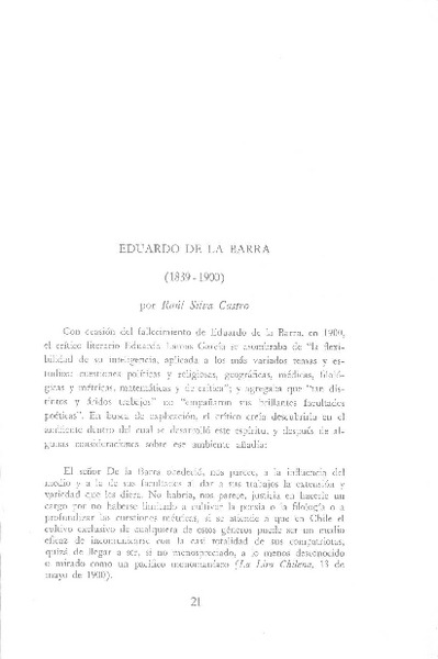 Eduardo de la Barra  [artículo] Raúl Silca Castro.