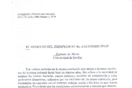 El Estatuto del exemplum en el cautiverio feliz  [artículo] Carmen de Mora.