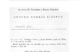 Arturo Torres Rioseco  [artículo] Alfonso M. Escudero y Elena Castedo.