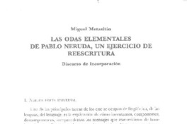 Las Odas elementales de Pablo Neruda, un ejercicio de reescritura  [artículo] Miguel Metzeltin.