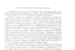 Rafael Maluenda y su última novela  [artículo] Raúl Silva Castro.
