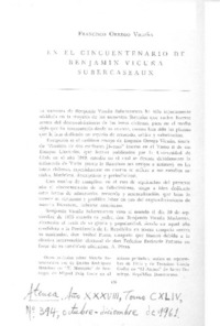 En el cincuentenario de Benjamín Vicuña Subercaseaux  [artículo] Francisco Orrego Vicuña.