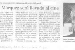 Libro de García Márquez será llevado al cine.  [artículo] Leonardo Sanhueza.