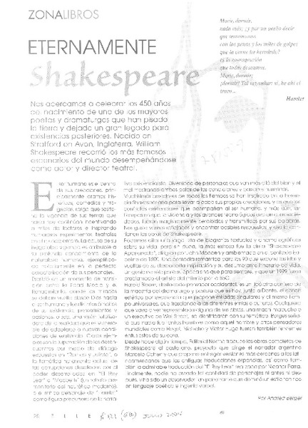 Eternamente Shakespeare  [artículo] Andrea Berger.