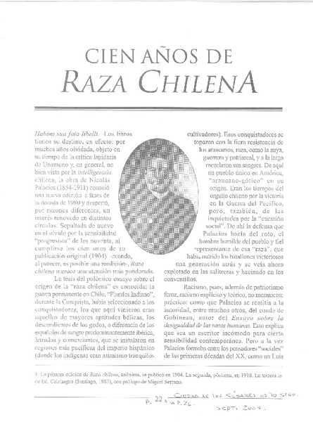 Cien años de Raza Chilena  [artículo] Guillermo Andrade