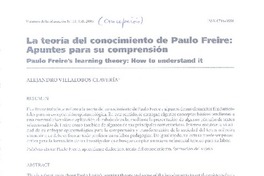 La teoría del conocimiento de Paulo Freire  [artículo] Alejandro Villalobos Clavería.