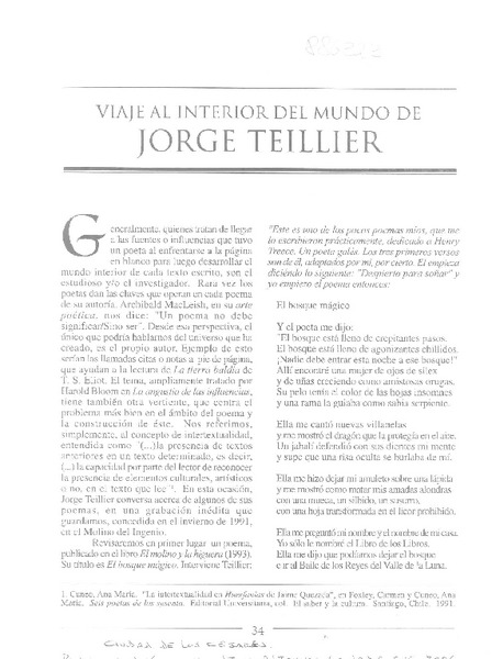 Viaje al interior del mundo de Jorge Teillier  [artículo]Francisco Véjar.