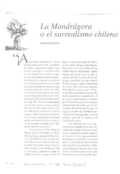 La Mandrágora o el surrealismo chileno  [artículo]Jaime Quezada.
