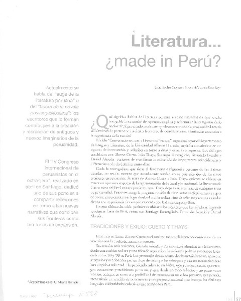 Literatura... ¿made in Perú?  [artículo] Lucía Stecher Guzmán <y> Lucero Vivanco Roca Rey.