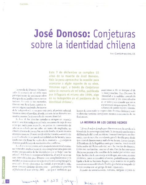 José Donoso: Conjeturas sobre la identidad chilena  [artículo]Luis García-Huidobro.