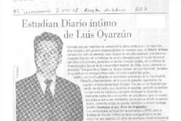 Estudian Diorio íntimo de Luis Oyarzún  [artículo].