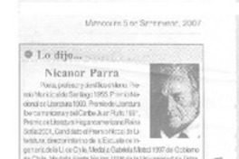 Nicanor Parra  [artículo] Patricio Díaz Coudray.